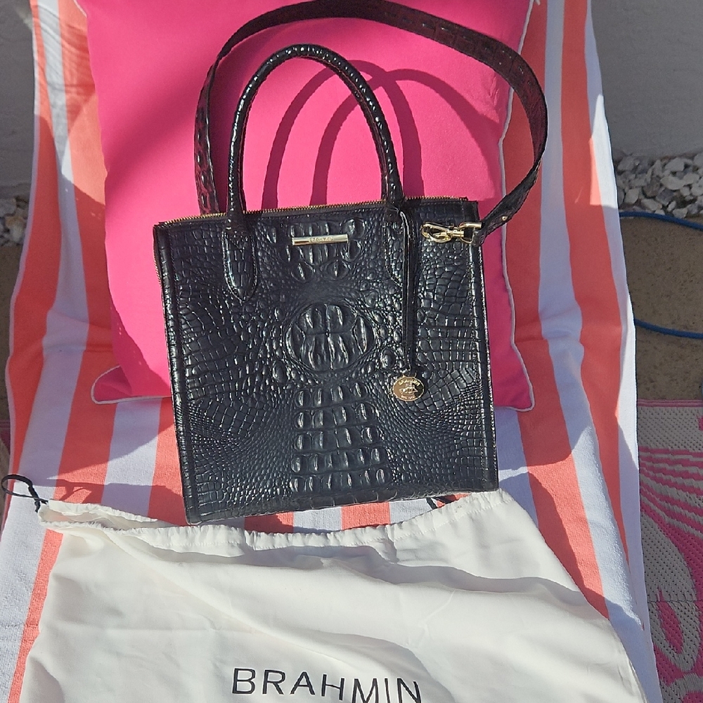 Brahmin Midnight Croc-Embossed Satchel